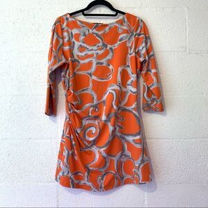 J. McLaughlin Orange White Autumn Ruched Dress Catalina Cloth Orange Medium